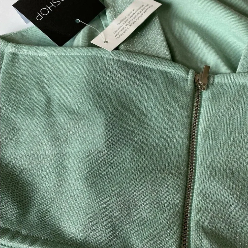 Topshop Light Turquoise Glitter Crop Top Size 6 - Picture 3 of 4
